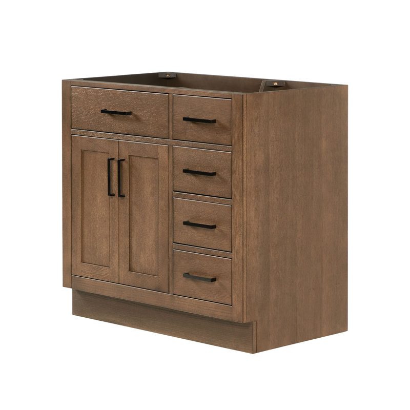 Osoria 36'' Solid Wood Single Bathroom Vanity Base Only, Left Offset Base Cabinet without Top, Brown Oak