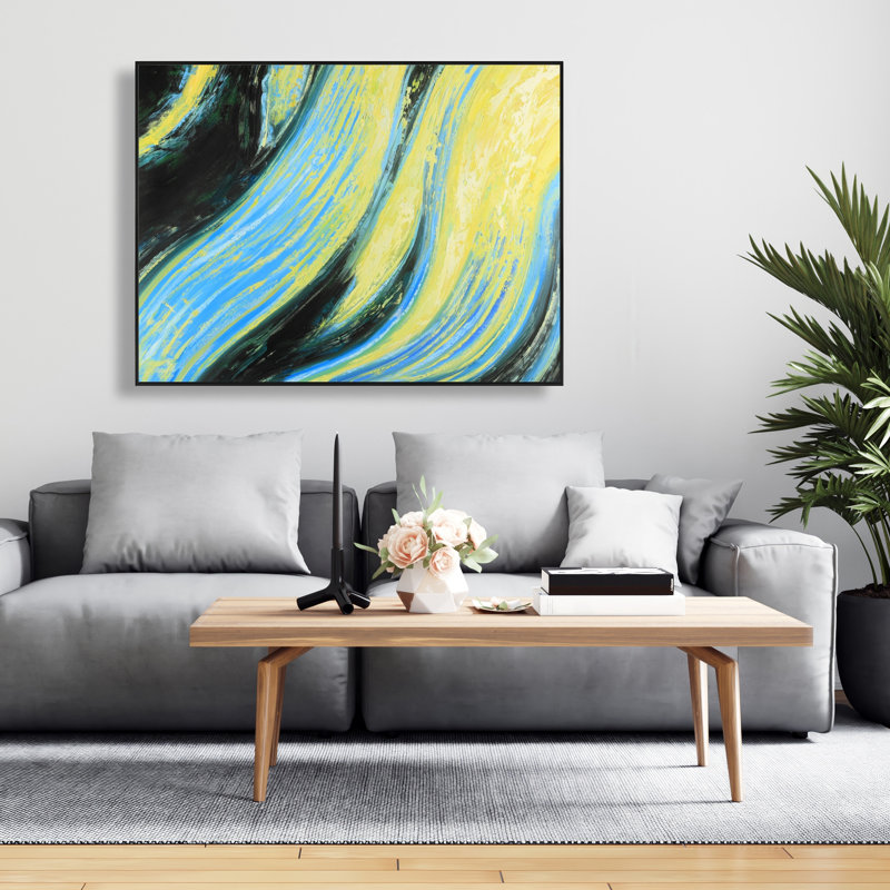Wavy Magical Liquid - Blue Shapes Framed Canvas | Home Decor