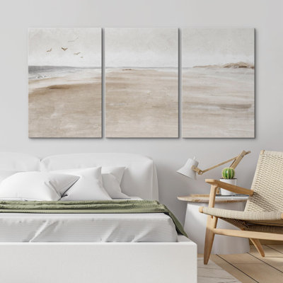 Coastal Beach Minimal Landscape Brown Desert Dune Tropical Watercolor Landscape Nature Modern Rustic Relax on Canvas, 3 pièces, reproduction