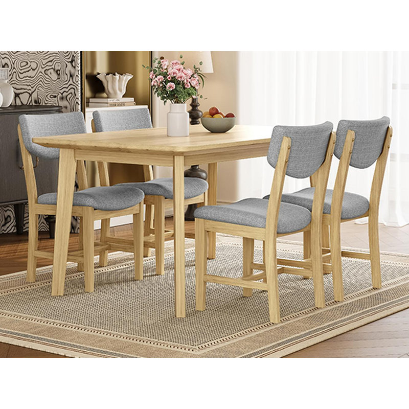Ensemble de salle à manger 5 pièces Rustic - 1 table en bois massif + 4 chaises rembourrées, Naturel