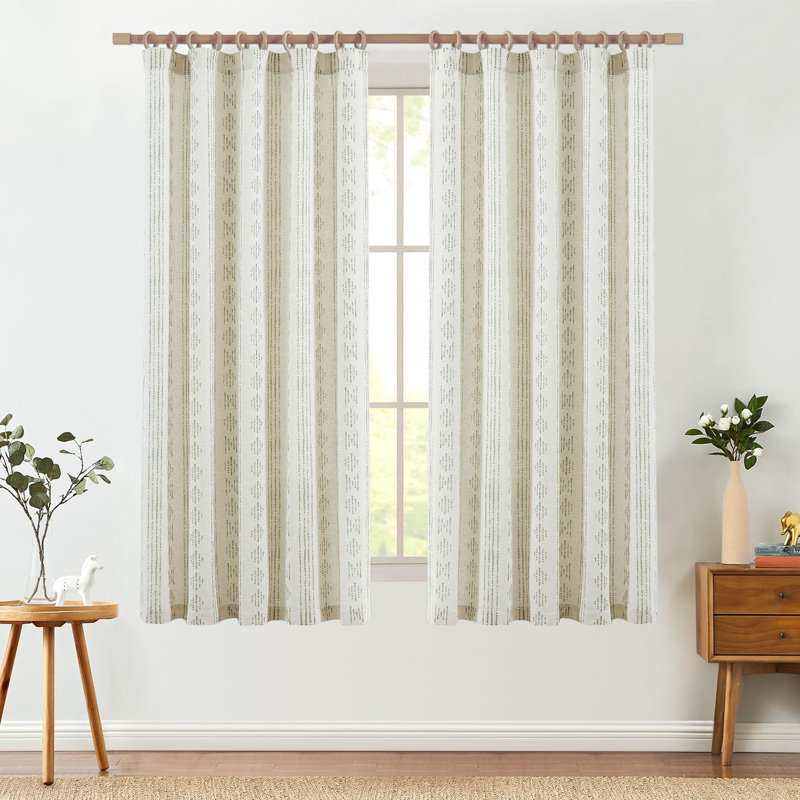 Linen Blend Semi-Sheer Rod Pocket Curtain Pair, 52" W x 63" L, Sage on Flax