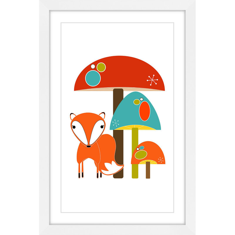 Renard et champignons, reproduction encadrée, H 45 po x l 30 po x P 1,5 po