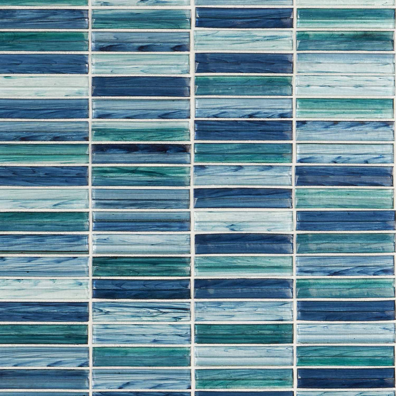 Maya Polished Glass Mosaic, Stacked Aqua