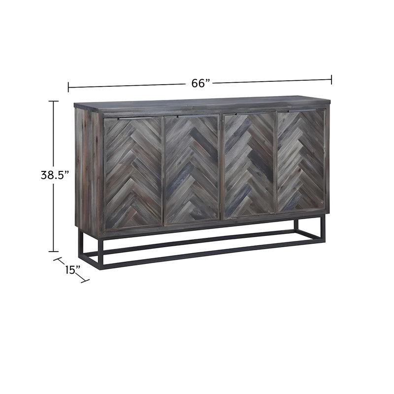 Kaelyn 66" Wide Wood Four Door Weathered Brown Credenza, Brown