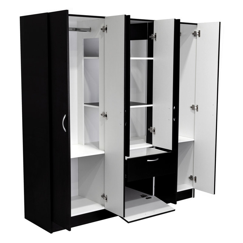 Armoire à six portes, chambre, noir / blanc