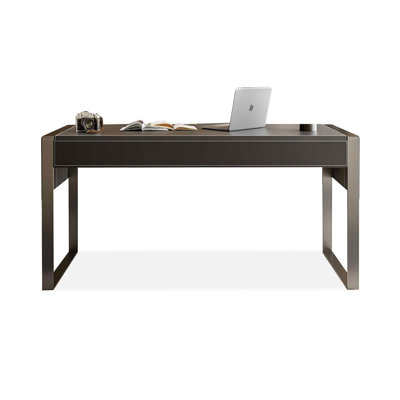 Bureau rectangulaire en bois manufacturé + acier + cuir avec 3 tiroirs