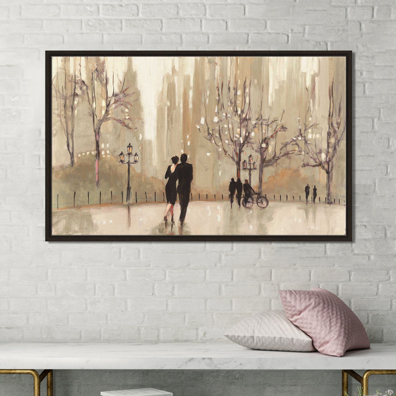 «An Evening Out Neutral», reproduction sur toile, H 31,5 po x l 51,5 po x P 2 po, Cadre flottant espresso