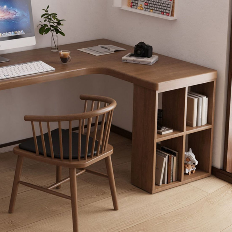 Bureau d'écriture en L en noyer massif, Retour à droite, H 29,53 po x l 62,99 po x P 39,37 po