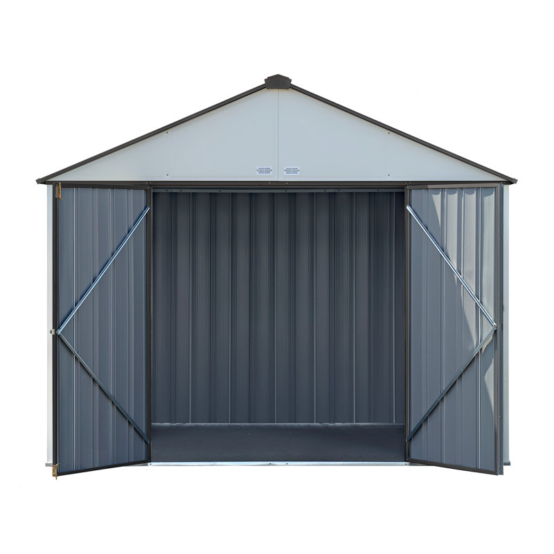 EZEE Shed Steel Storage 10 x 8 ft. Galvanized Extra High Gable, Cream/Charcoal