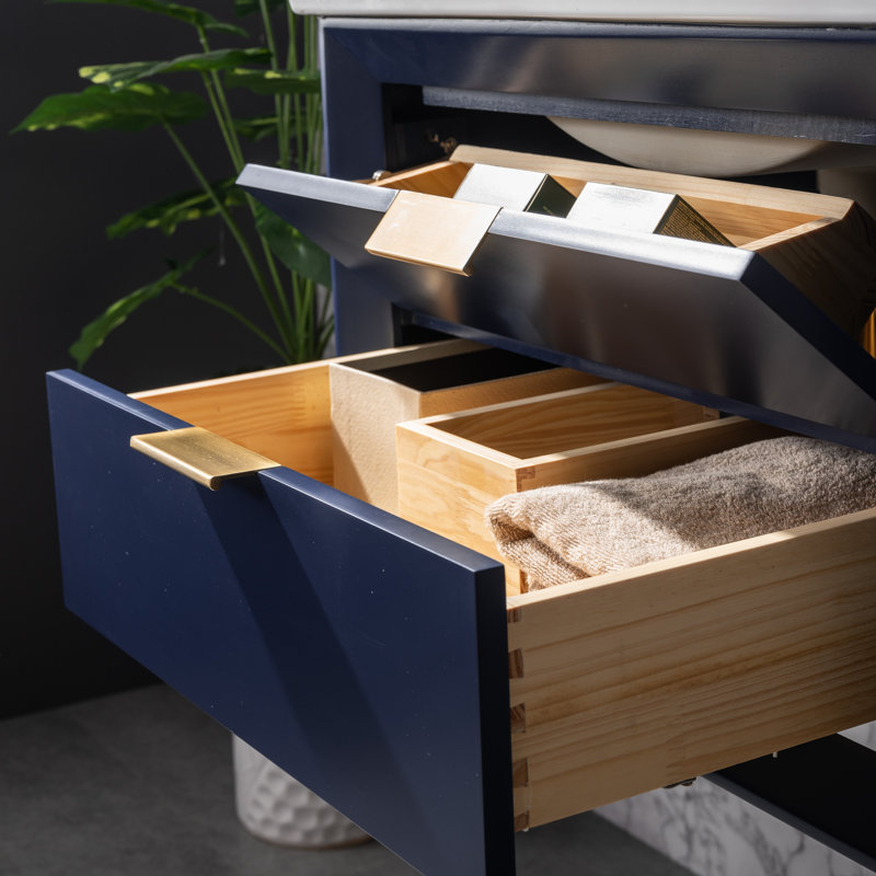 Ensemble de meuble-lavabo simple mural 24 po avec plateau en céramique Draven, bleu, 24" W 