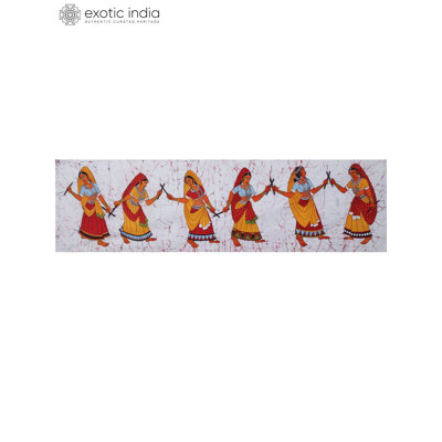 Peinture de batik de Dandiya Raas faite à la main sur toile de coton - fond blanc, art mural vibrant du Festival gujarati, décoration indienne, célébration de la culture