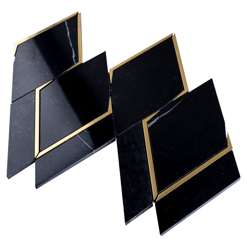 Natural Blanco 4.5" x 8.25" Mosaic Wall Tile, Black/Gold