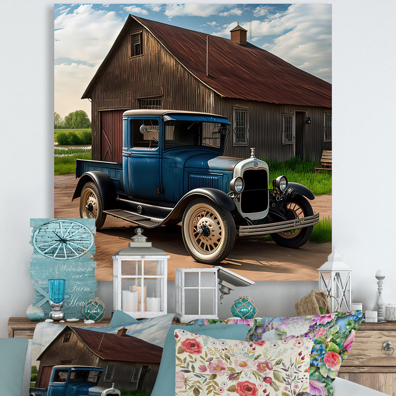 Décoration de voiture 30 ans Ford Car In Barn II - Voiture ancienne en métal américain, H 36 po x l 36 po x P 1 po