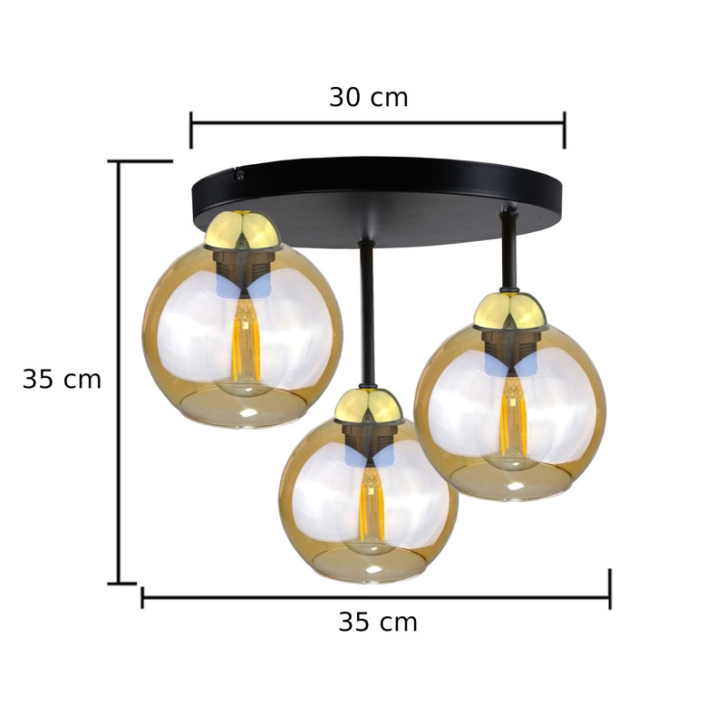 Glass Semi Flush Mount, Black/Gold