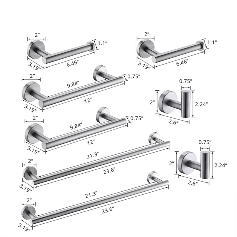 Stainless Steel Wall Mounted Bathroom Hardware Set (8 pcs), Brushed Nickel