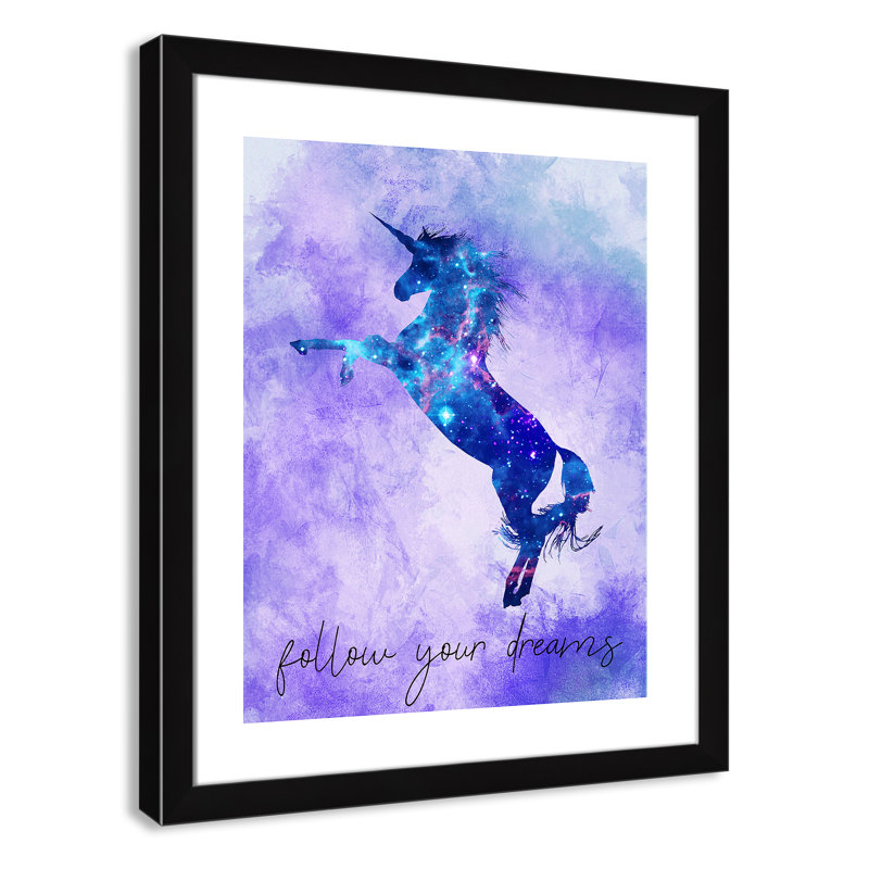 « follow your rêves licorne », art encadré, H 26,5 po x l 22,5 po x P 0,63 po, Cadre noir