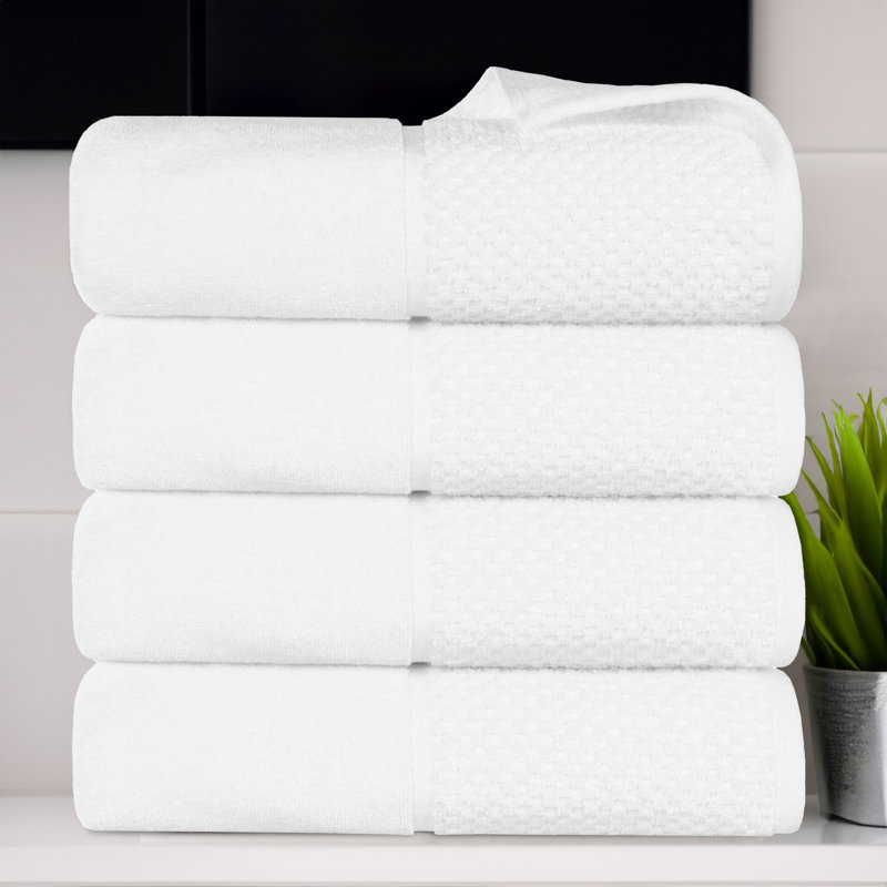 Serviette de bain en coton jacquard Lodie, Blanc / blanc