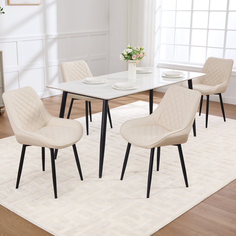 Chaise rembourrée en similicuir, 4, Beige