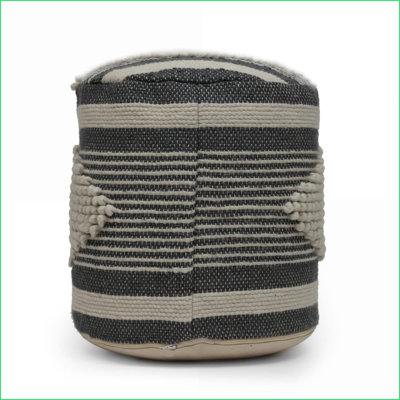 Pouf en laine et coton fabriqués à la main beige et gris anthracite cylindrique 16 x 16 x 16 | Gris aube | Tissu