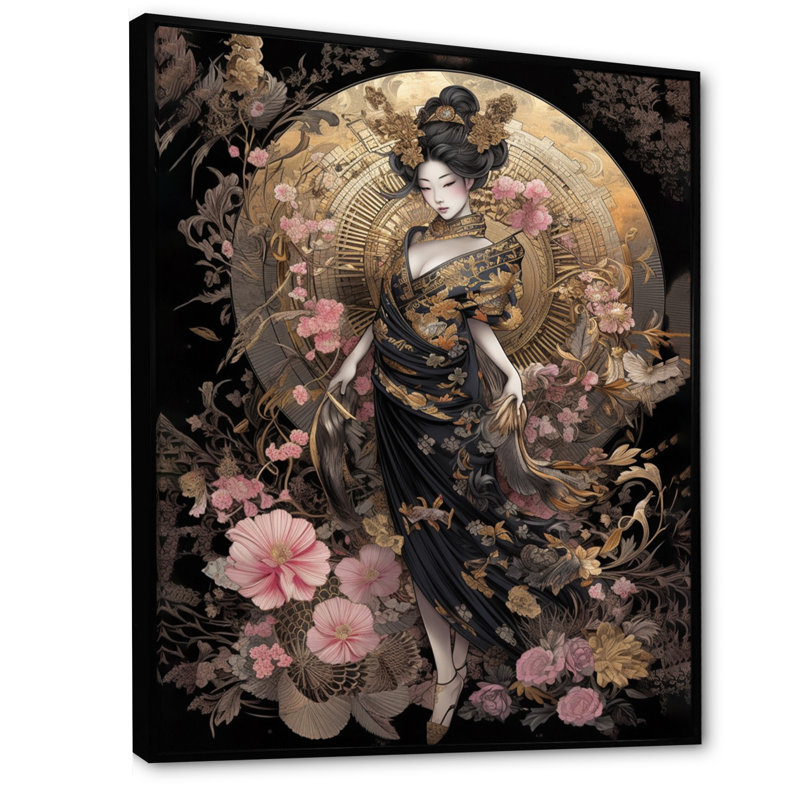Élégante femme japonaise III - art mural femme au Japon, H 32 po x l 24 po x P 1 po, Cadre flottant noir