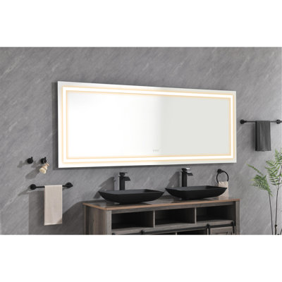 Miroir de salle de bain 96 po x 36 po à DEL avec façade et rétroéclairage, miroir de meuble-lavabo mural, anti-buée, mémoire, 3 couleurs, réglable en continu