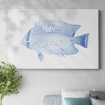 Toile tendue bleue et blanche avec poissons tropicaux III