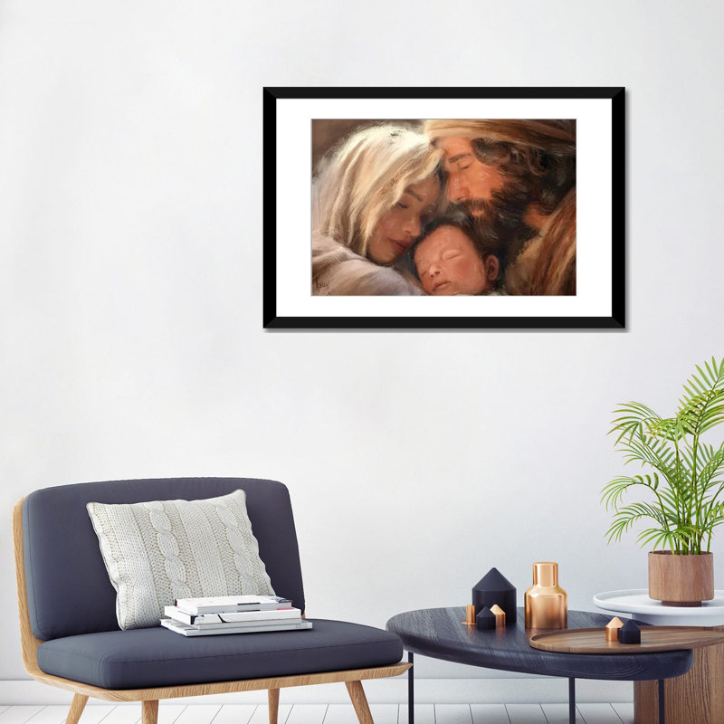 «The First Christmas» - reproduction d'art murale - papier d'art encadré, H 24 po x l 32 po, Noir