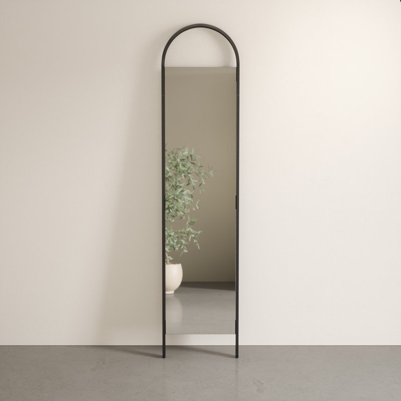 Bellwood Arched Floor Mirror, Wood Frame Full-Length Leaning Mirror, Black