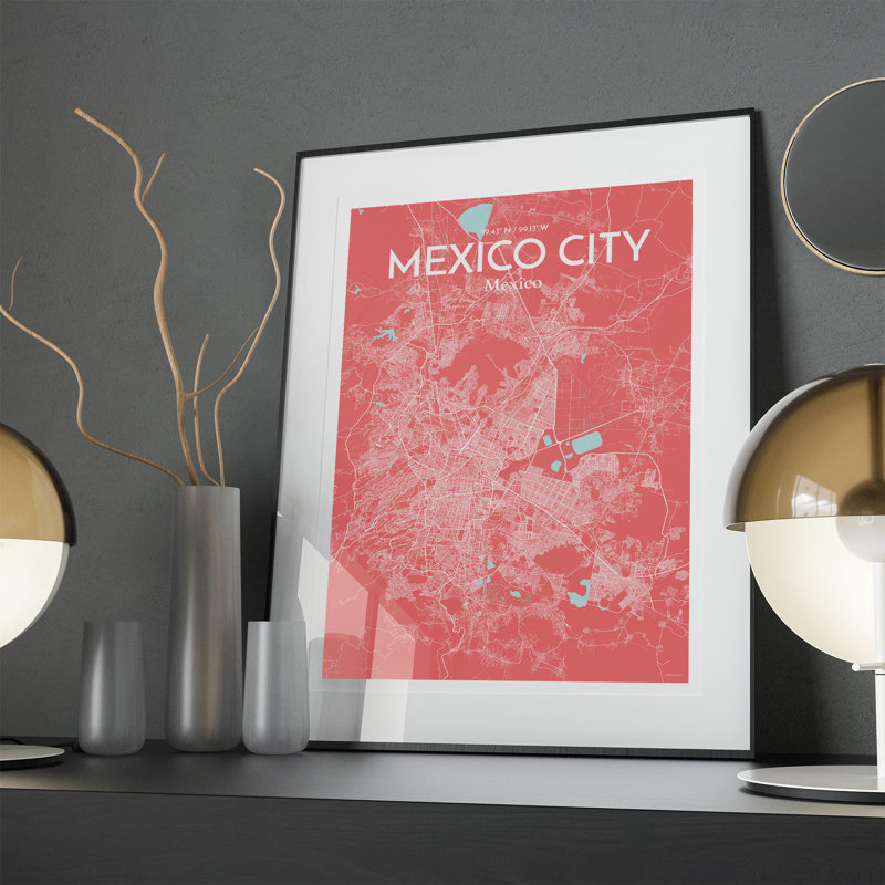 «Mexico City Map», impression, H 27,6 po x l 19,7 po, Rose / bleu bébé