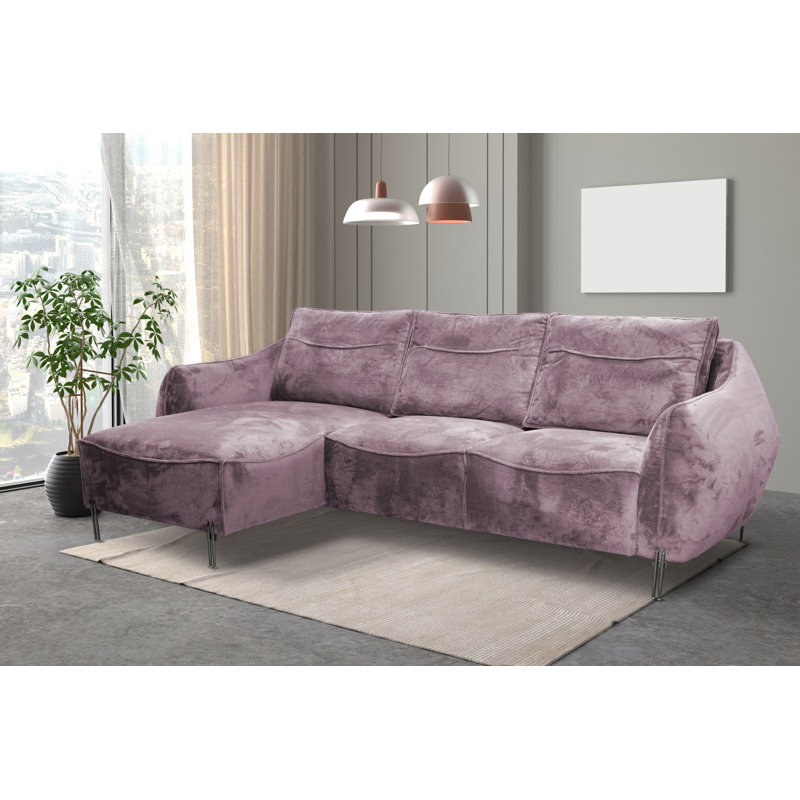 Adly 3 Seater Fabric Sofa & Chaise, Left Hand Facing, Pink