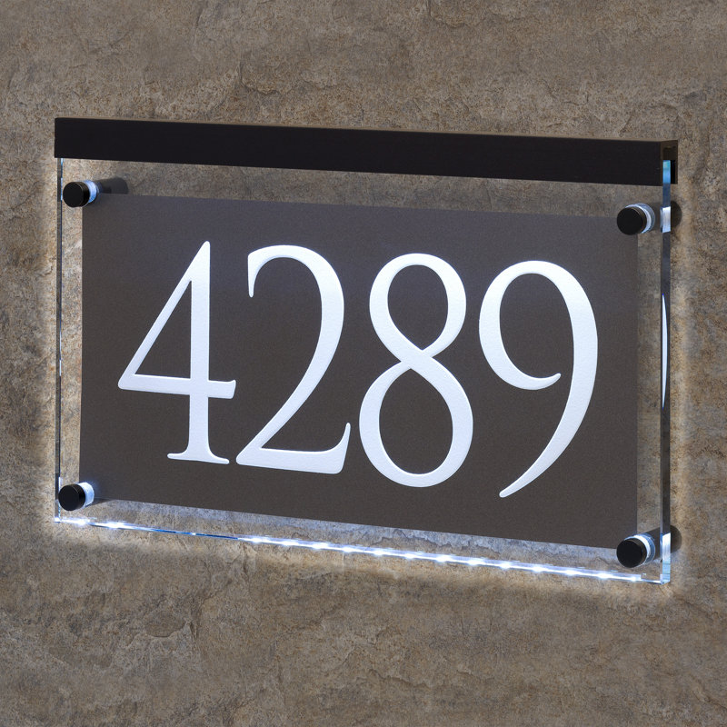 Metallic Crystal LED Lighted Trajan Engraved 1-Line Address Sign, Black, Yes