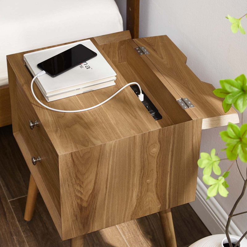 Ember Wood Mid-century Modern Nightstand, Natural