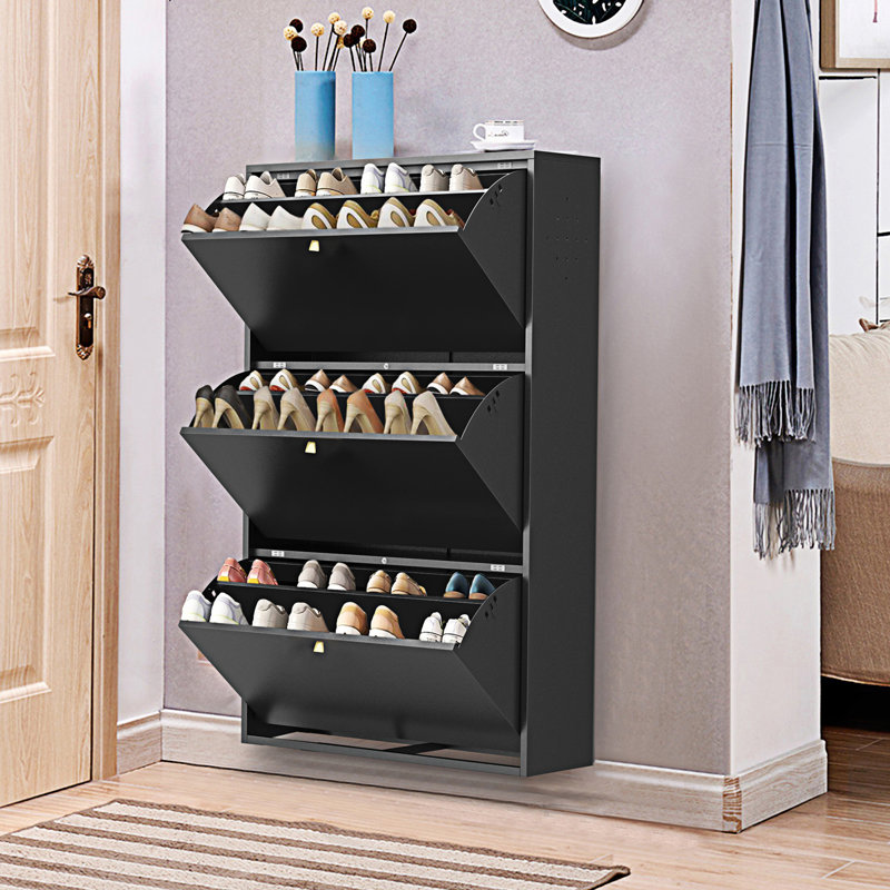 3 Drawer All Steel Shoe Cabinet, Black