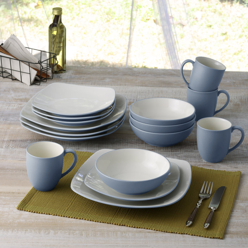 Noritake Colorwave 16-Piece Square Dinnerware Set, Service for 4, Ice