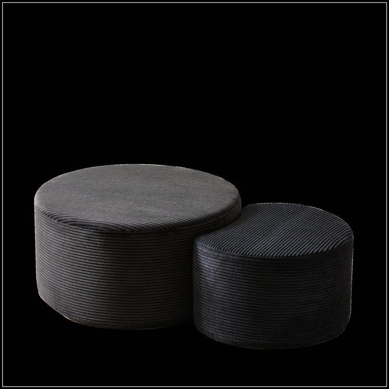 Nesting Coffee Table Set Of 2, Upholstered Round Tables For Living Room, Modern Foam Ottoman And Side Table, No Assembly Required