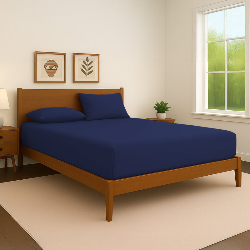 40cm Extra Deep Fitted Sheet – Soft Microfiber, Wrinkle-Free, Cooling, Elastic Corners, Double (4'6), Navy