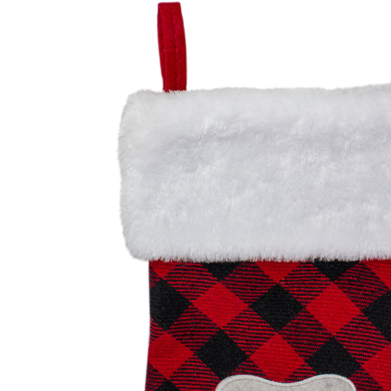 Chaussette de Noël brodée à motif écossais rouge et noir 15,5 po Buffalo