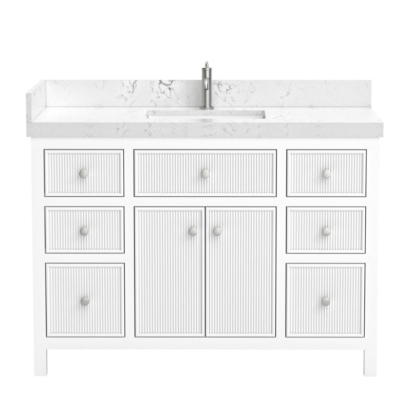 Ensemble de meuble-lavabo simple 48 po avec armoire en bois blanc Lunavia