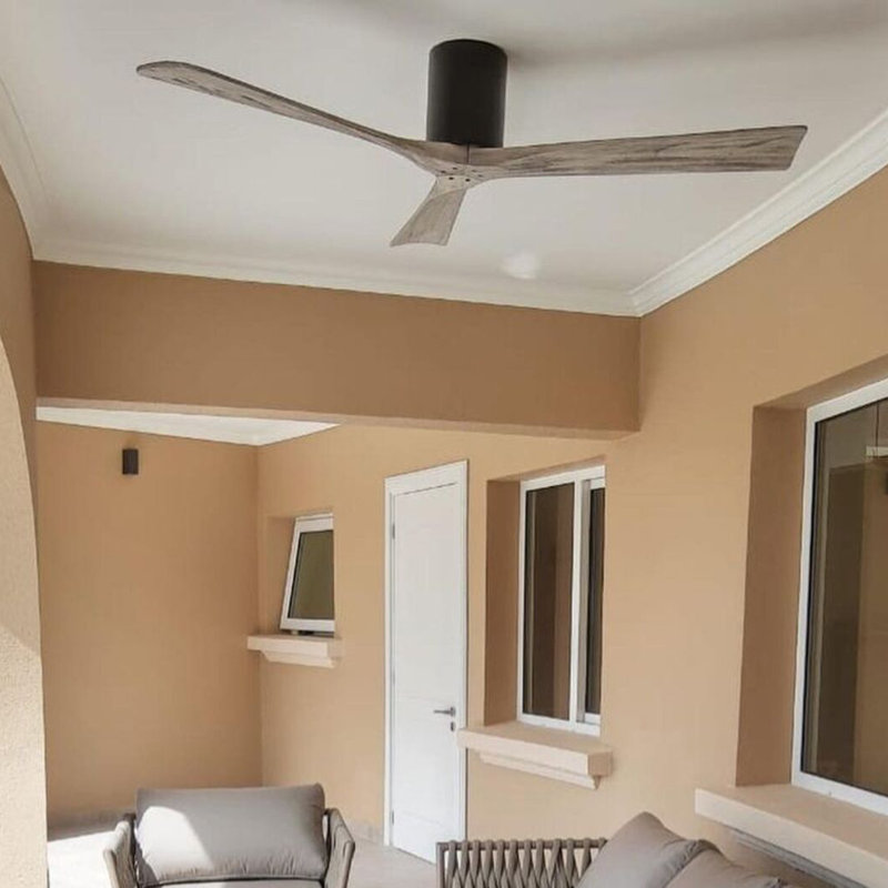 Ventilateur de plafond à 3 pales Olivier, Noir mat, Ton bois de frêne gris, 60"