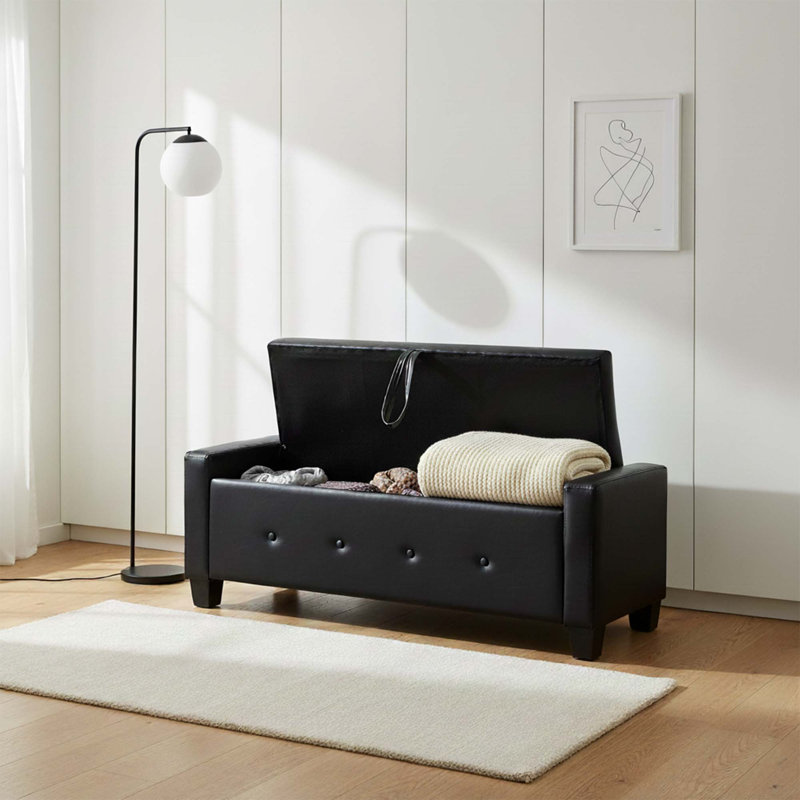Modern Tufted Storage Bench,48" Faux Leather PU Ottoman with Lift-Top for Bedroom,Living Room,Entryway, Black