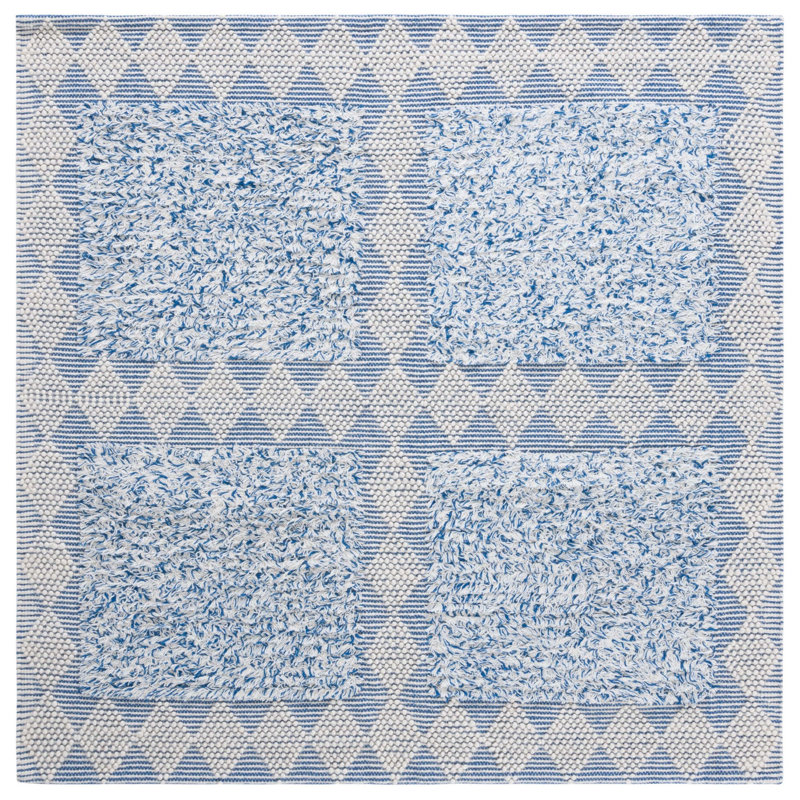 Natura Hand Loomed Wool/Cotton Abstract Rug in Blue/Ivory, Square 6'
