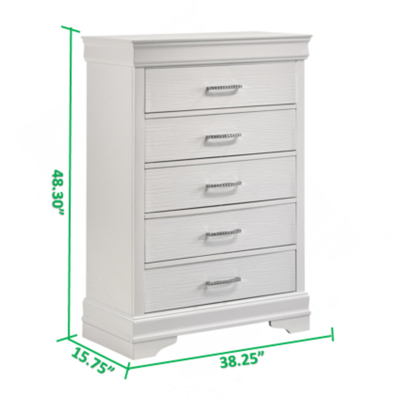 Commode moderne 5 tiroirs en bois blanc, Blanc