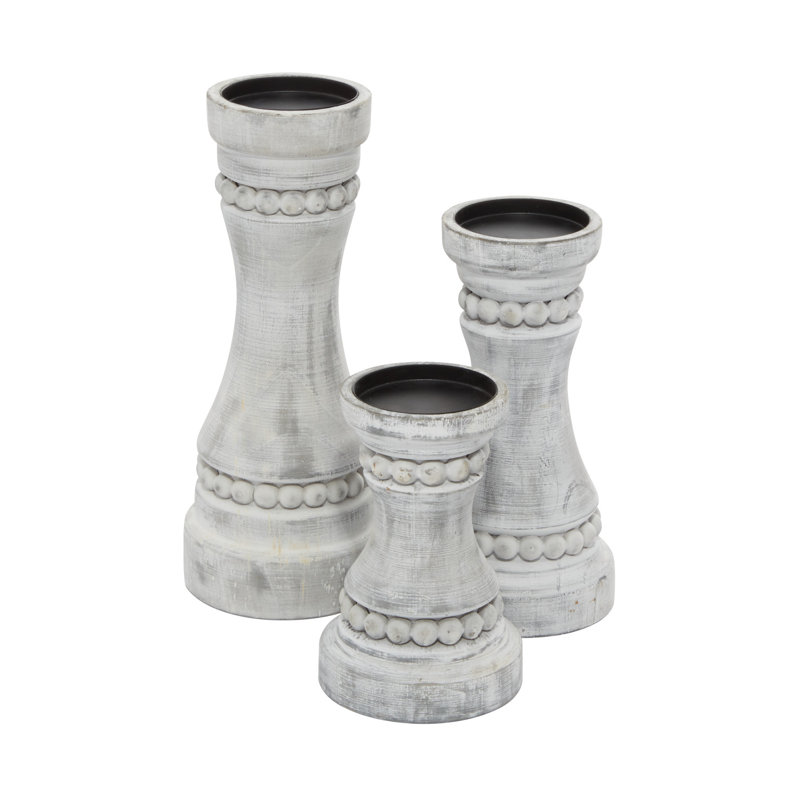 Ensemble de chandelles de table en bois 3 pièces 12 po 3 pièces, Gris