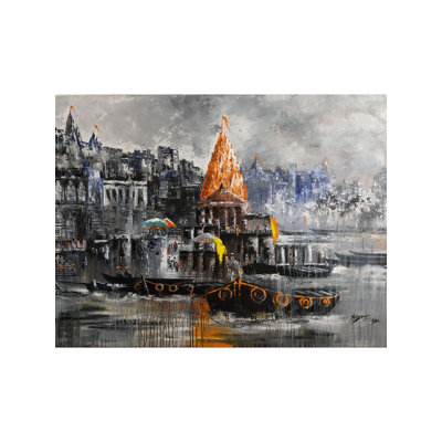 Spiritual Ghat Of Banaras | Mixed Media On Canvas | By Abhi Biswas