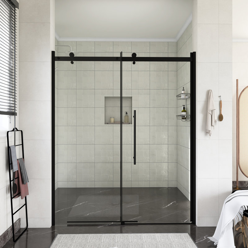 60 po X P 72 po H Porte de douche coulissante simple en noir mat