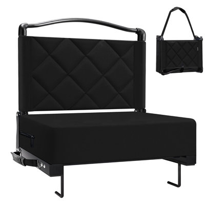 1 Pack Black Foldable Stadium Bleacher Seat with Padded Back Support, Extra Wide Bleacher Chair Holds 400 Lbs, Portable Stadium Seat with Carry Handle & Shoulder Strap for Sports Games & Outdoor Events