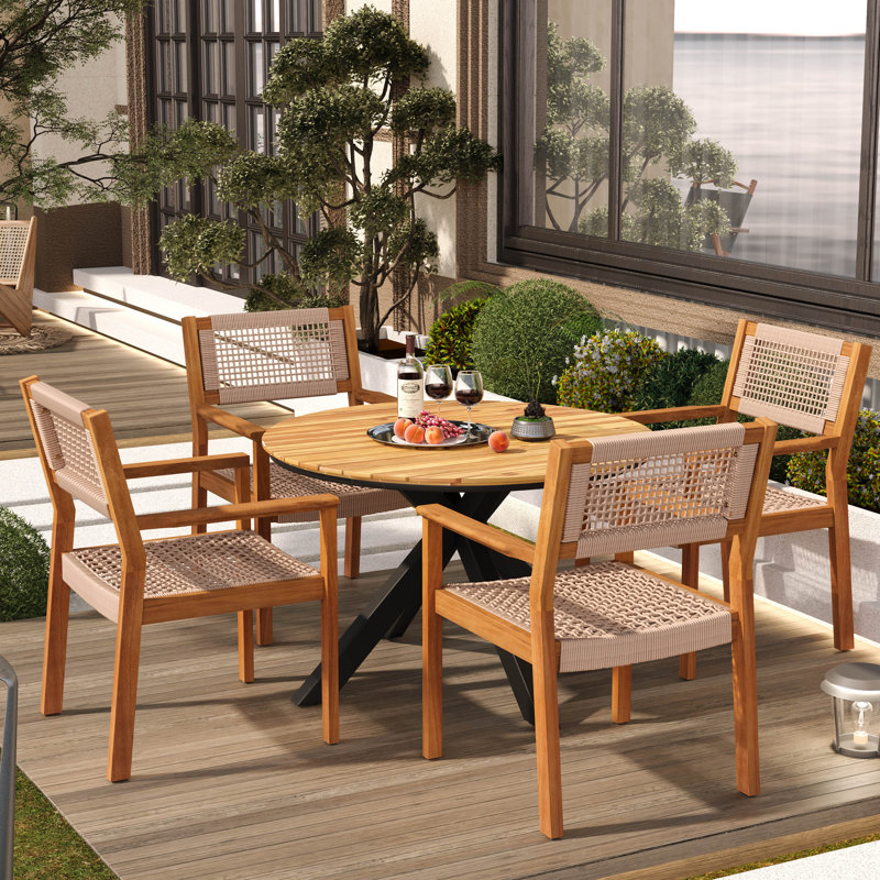 Tonioni 5-Piece Round Dinning Set, Natural/Beige