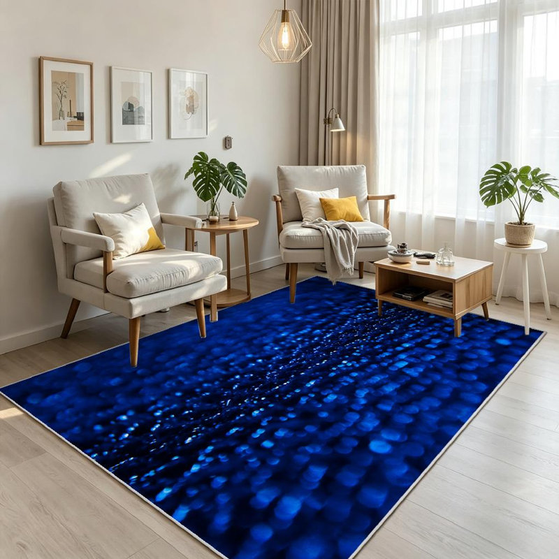 Blue Cobalt Water Drop Abstract Wet Backdrop Bright Machine Washable Indoor Area Rug, Rectangle 79" x 118"