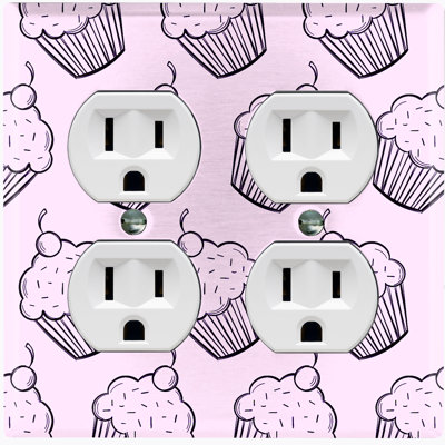 Metal Light Switch Plate Outlet Cover (Coffee Treats Cup Cake Purple Lavender - Double Duplex)