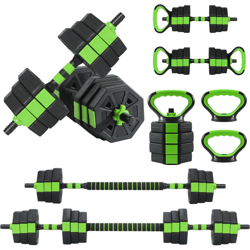 20kg Adjustable Dumbbell Set, 4-in-1 Free Weights with Barbell for Home Gym, Green
